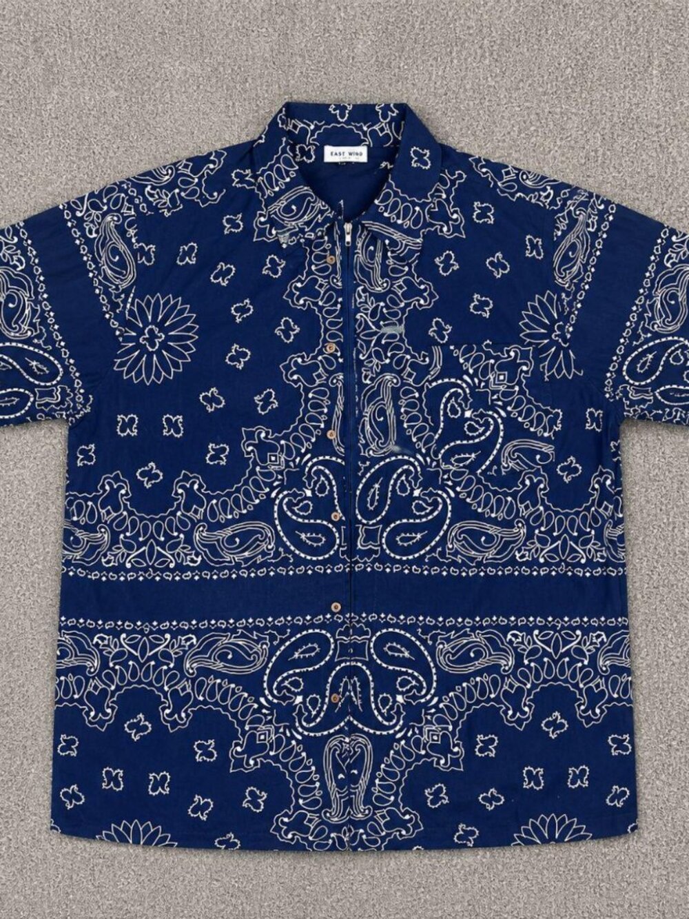 Blue Bandana Print Half-Sleeve Buttown Down Shirt